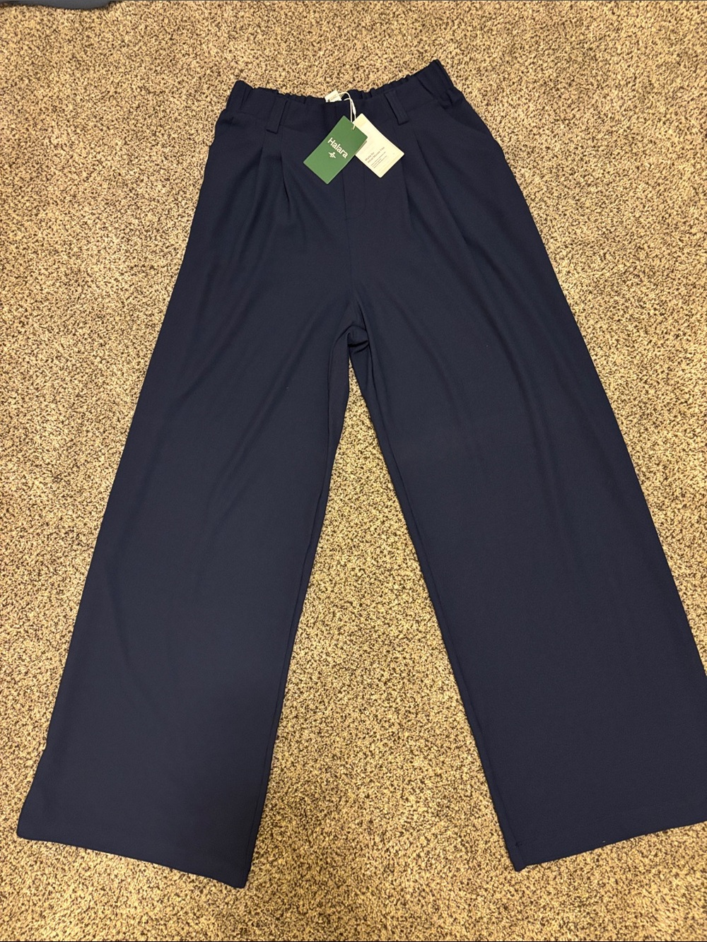 HALARA Navy Elastic-Waist Wide Pants